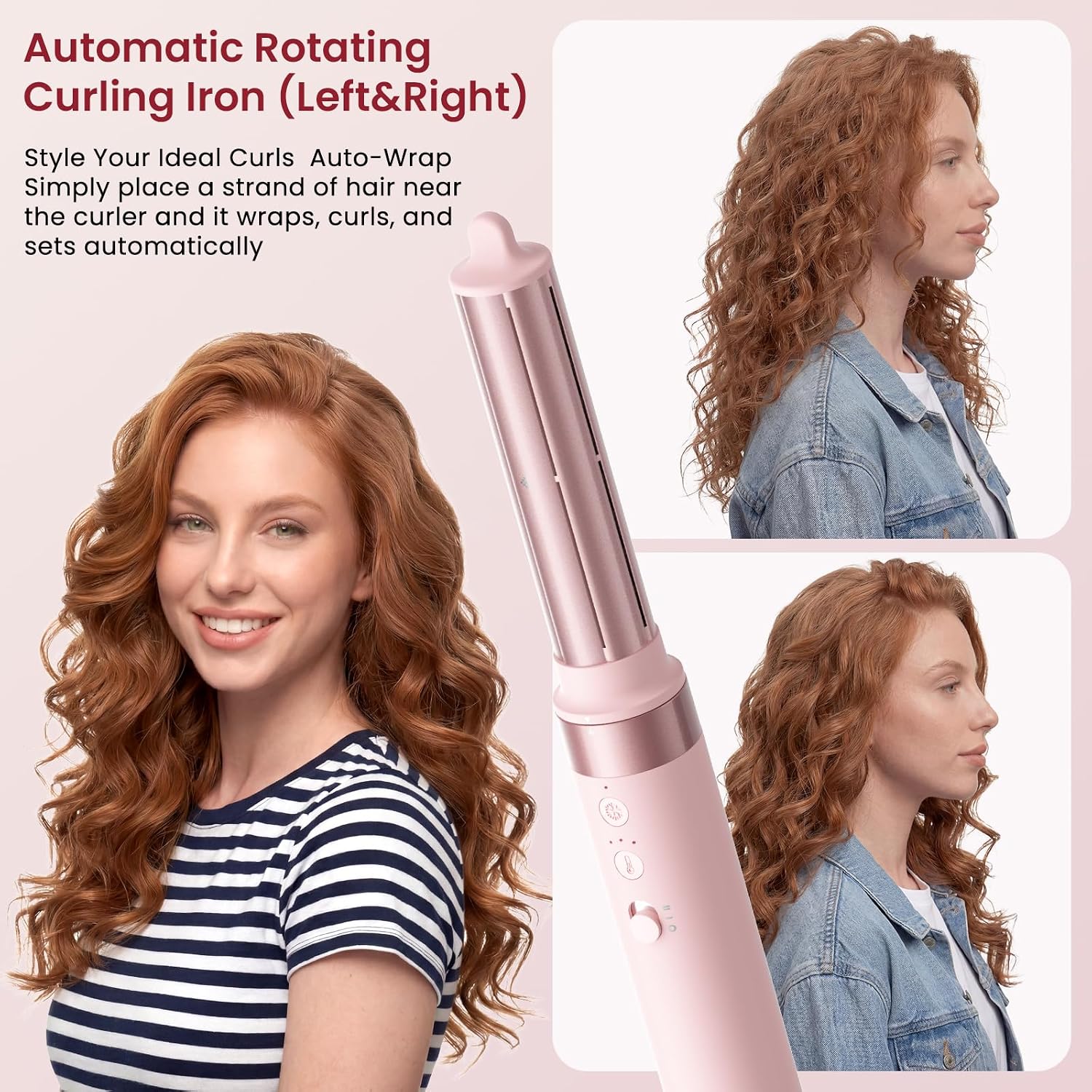 MESCOMB 6 in 1 Hot Air Styler Wrap, Professional Hair Styler with Thermal Round Brush for Blowouts, Fast Drying for Blow Dry, Curling, Volumizing, Straightening, Salon Results in Minutes (Light Pink)