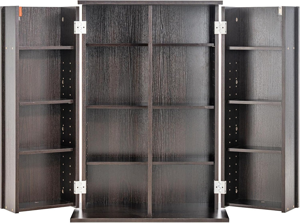 VEVOR Media Storage Cabinet, DVD Cabinet with Doors and Shelves, CD Storage, Adjustable DVD Shelf, Protects & Organizes Music, Movie, Video Games or Collections-Espresso