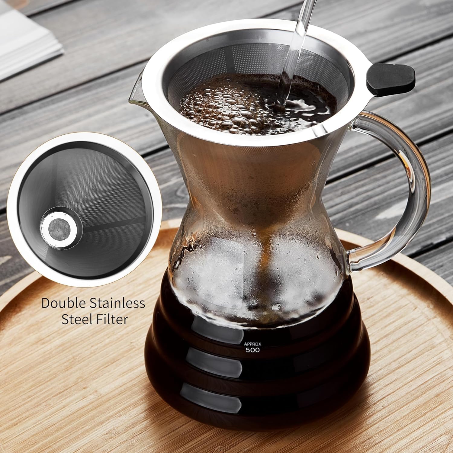 Unbreakable - 18 Pack Pour Over Coffee Maker with Permanent Stainless Filter 27 fl oz, Thickened Heat-Resistant Borosilicate Glass Dripper Coffee Brewer, Stovetop Safe
