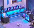 SEDETA L Shaped Gaming Desk, 78.7' Large Computer Desk with Drawers and Power Outlet & LED Light, Corner Gaming Desk with Storage Shelves, Display Cabinet for Home Office, Black