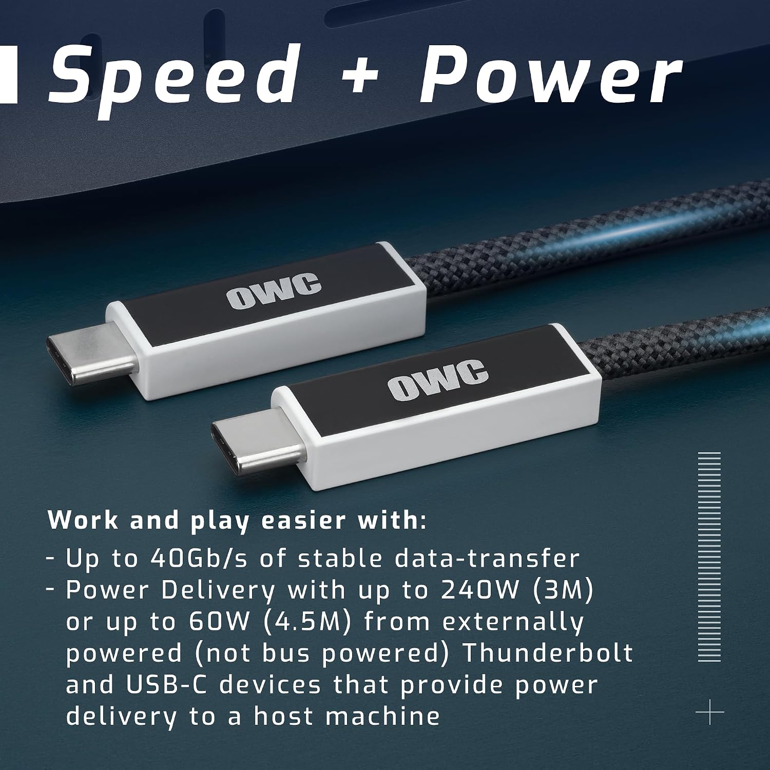 OWC 4.5M (15') USB4 (40Gb/s) Active Optical Cable, 60 watt Power delivery Support