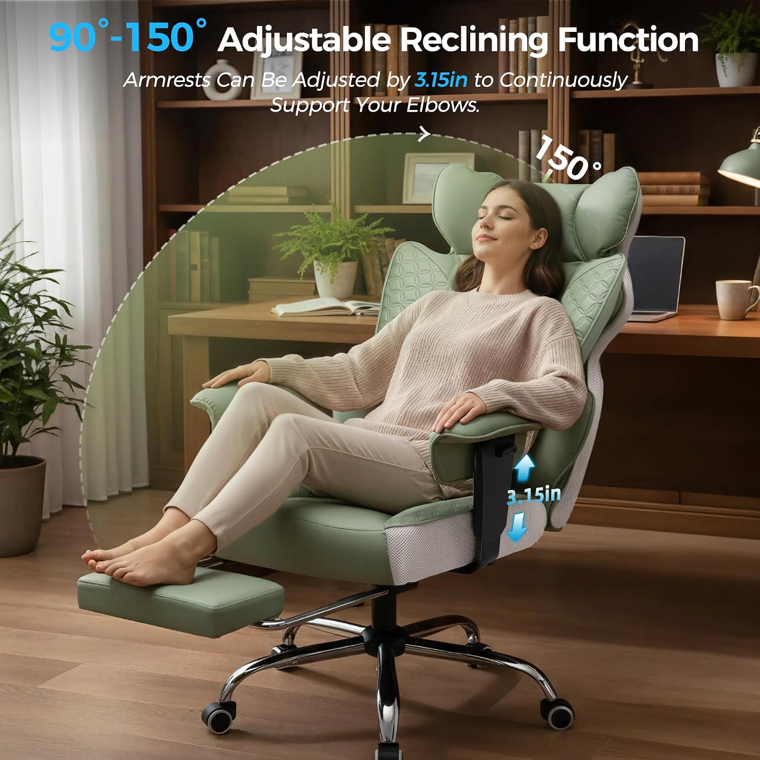COMHOMA Big and Tall Office Chair Wide Ergonomic Gaming Chair with Deluxe Embossing Designed Leather with Foot Rest,150°Reclining Adjustable Armrests Pocket Spring Back Support and Pillow