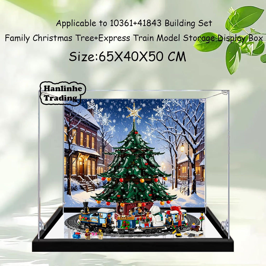Acrylic Display Case for Lego 41843 Family Christmas Tree+10361 Express Train Building Set– Dustproof Display Box, Display Box Compatible with Lego 41843 10361-Only Display case (Back Spray mirror1)