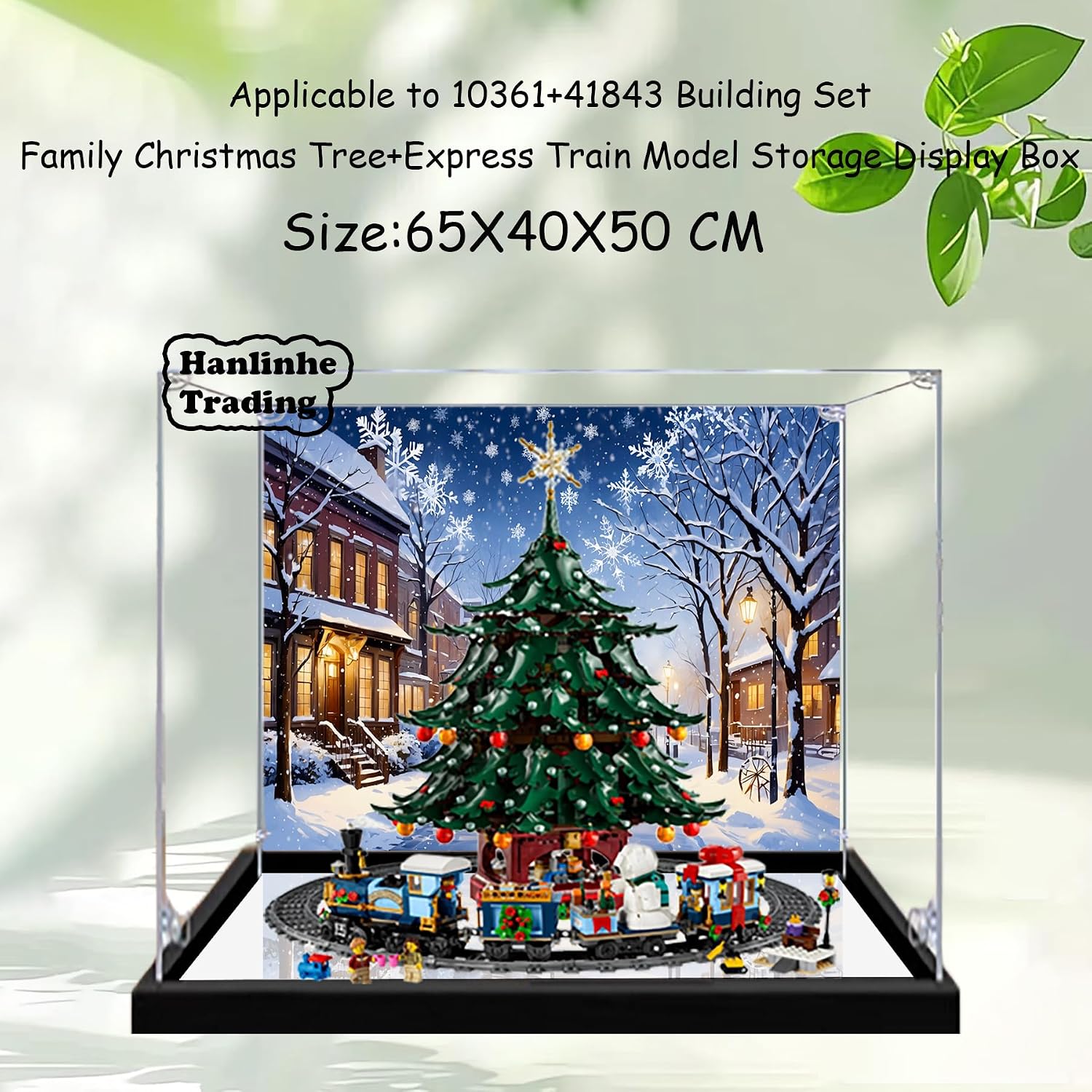 Acrylic Display Case for Lego 41843 Family Christmas Tree+10361 Express Train Building Set– Dustproof Display Box, Display Box Compatible with Lego 41843 10361-Only Display case (Back Spray mirror1)