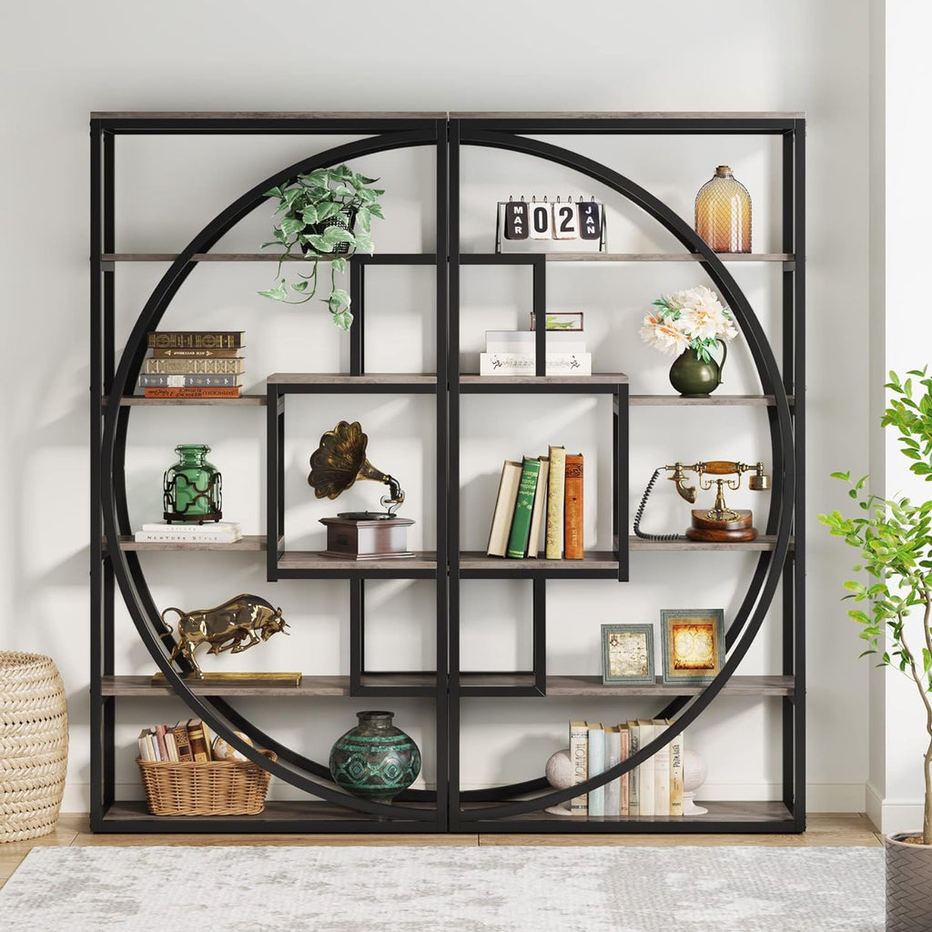 Tribesigns Bookshelf, Industrial 5-Tier Etagere Bookcase, 70.8 inch Tall Bookshelf with 8 Open Storage Shelf, Book Shelf Display Tack Shelving Unit for Home Office Living Room, Vintage Grey