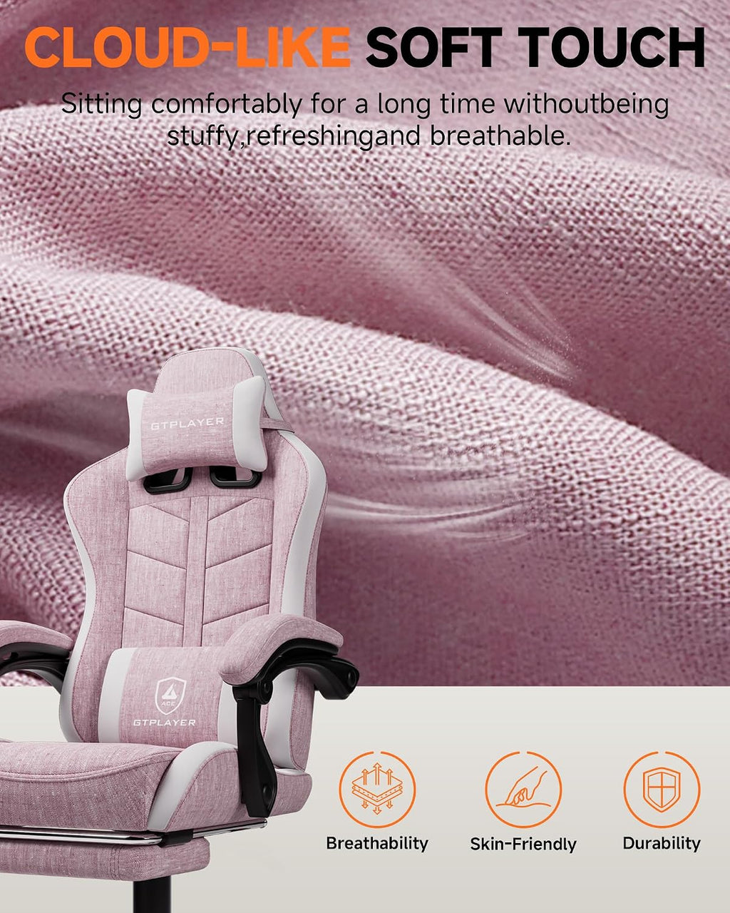 GTPLAYER Gaming Chair for Adults, Ergonomic Computer Gaming Chair with Footrest, Height Adjustable, 90-155° Recline & Removable Headrest Lumbar Support, Valentines Day Gift, Pink