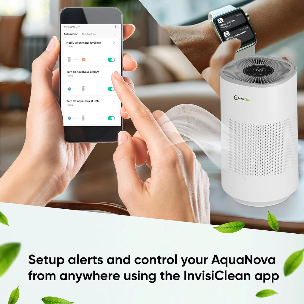 Air Purifier and Humidifier Combo All in One for Bedroom - Quiet 2 in 1 Smart Air Humidifier and Purifier for Home - Use Year-round for up to 1100 sq ft - InvisiClean AquaNova
