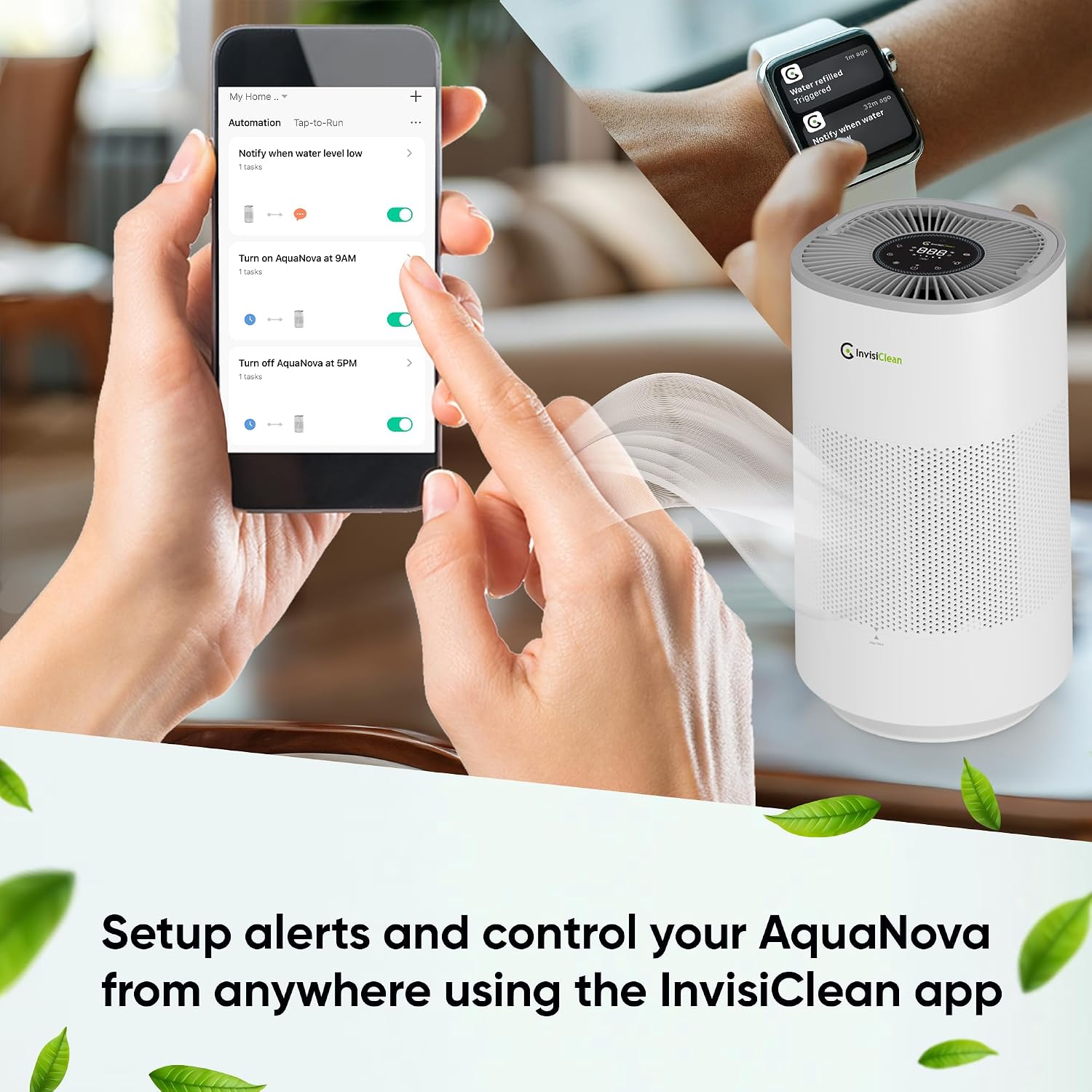 Air Purifier and Humidifier Combo All in One for Bedroom - Quiet 2 in 1 Smart Air Humidifier and Purifier for Home - Use Year-round for up to 1100 sq ft - InvisiClean AquaNova