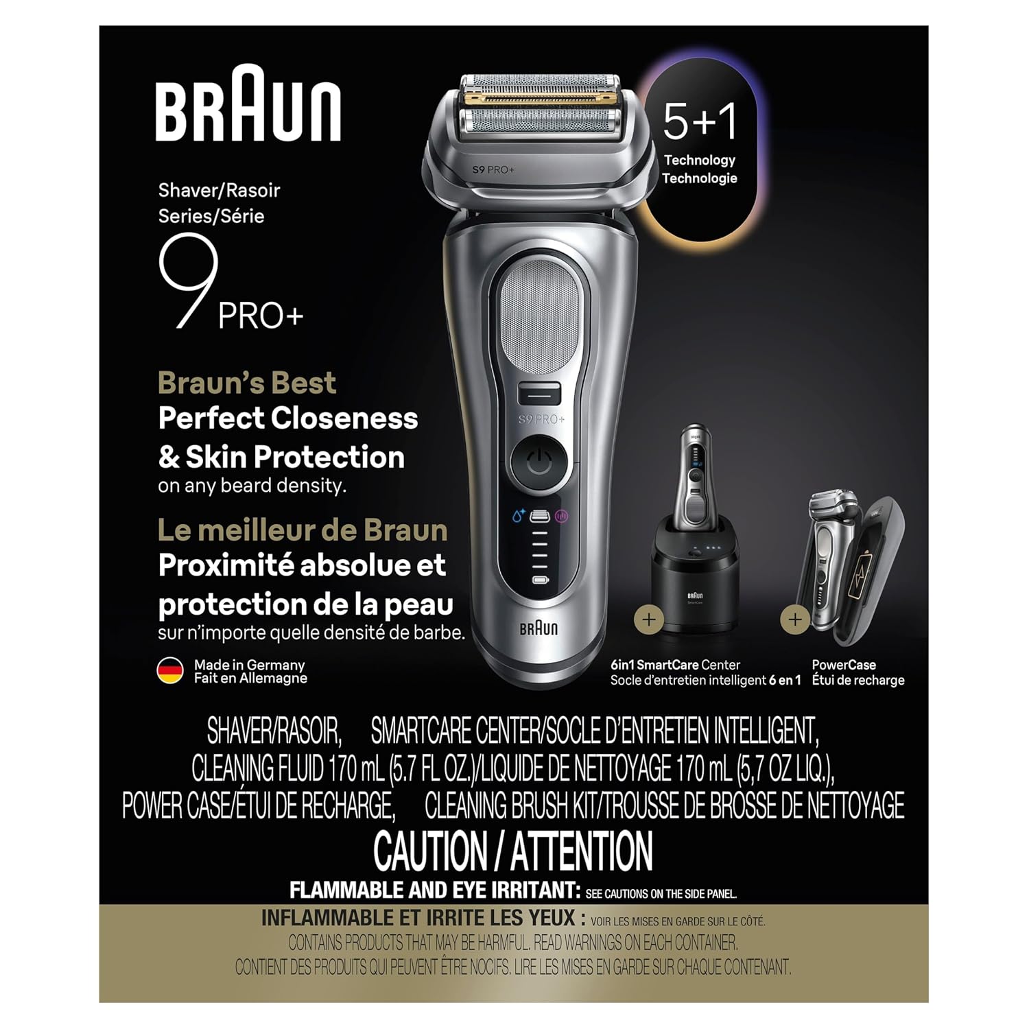 Braun Electric Razor for Men Series 9 PRO+ Electric Foil Shaver with Precision Trimmer, 6in1 SmartCare Center, Travel Powercase, 9677cc