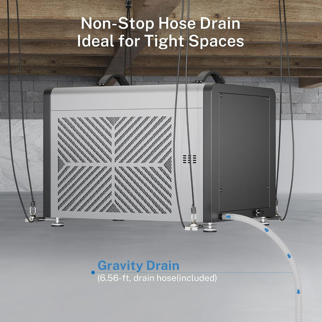 Yaufey 125 Pints Commercial Dehumidifier with Drain Hose for 6500 Sq.Ft. Crawl Space, Basement, Industrial, 10-90% RH Humidity Control, 24/7 Running Continuous Drainage, TUV Certified, 5-Yr Coverage