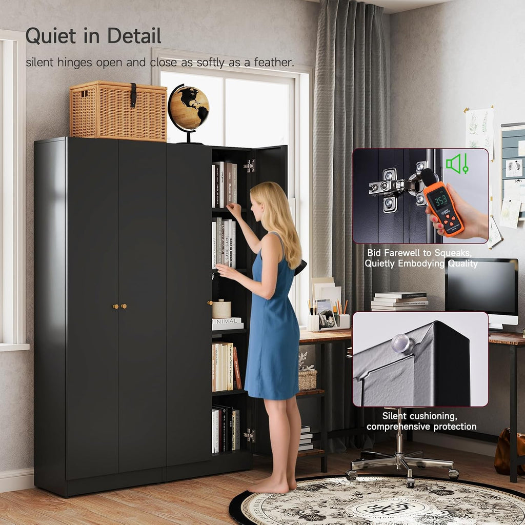 Metal Storage Cabinet with Doors, Black Bookshelf with Adjustable Shelves, Garage Storage Cabinet, 5 Tier File Cabinets, Tall Bookshelf Enclosed Bookcase for Home Office, Living Room, Library