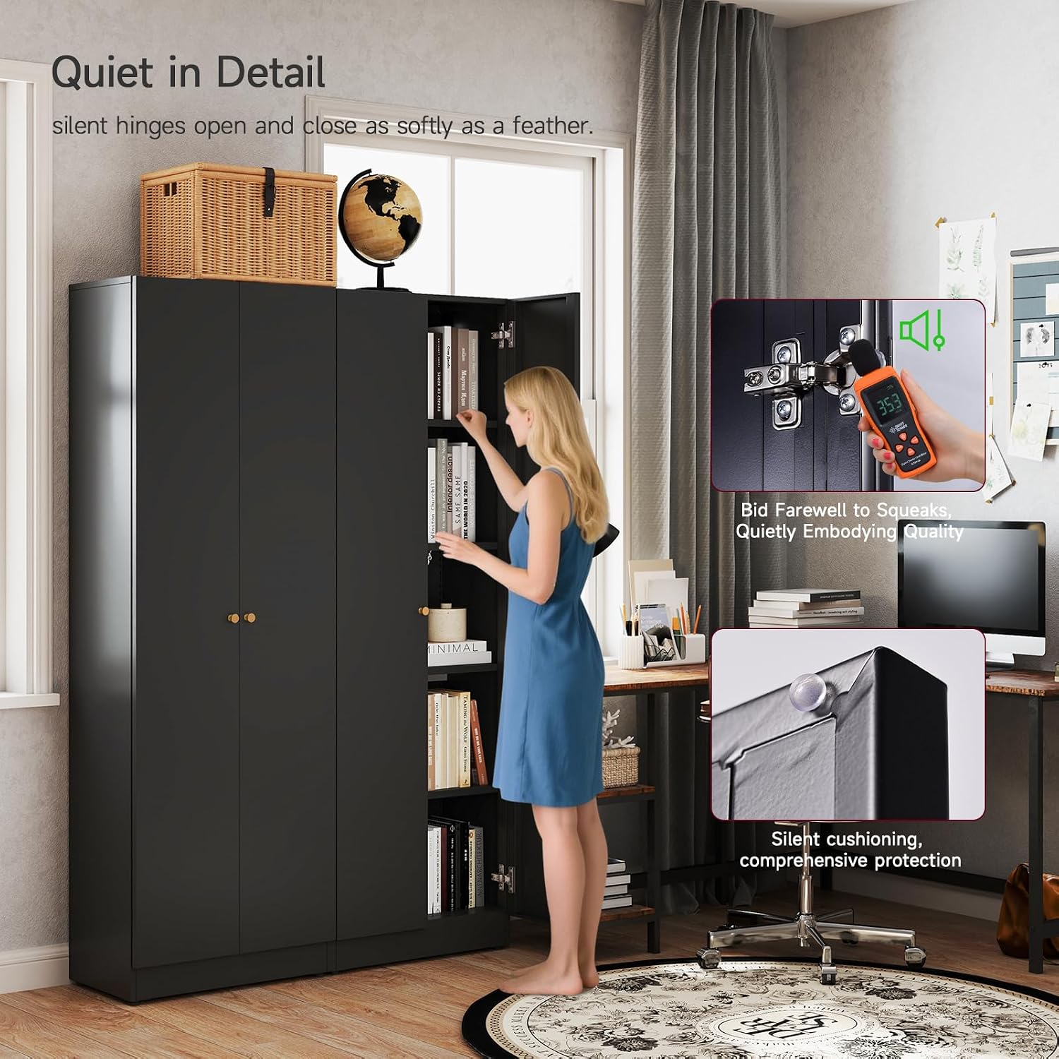 Metal Storage Cabinet with Doors, Black Bookshelf with Adjustable Shelves, Garage Storage Cabinet, 5 Tier File Cabinets, Tall Bookshelf Enclosed Bookcase for Home Office, Living Room, Library