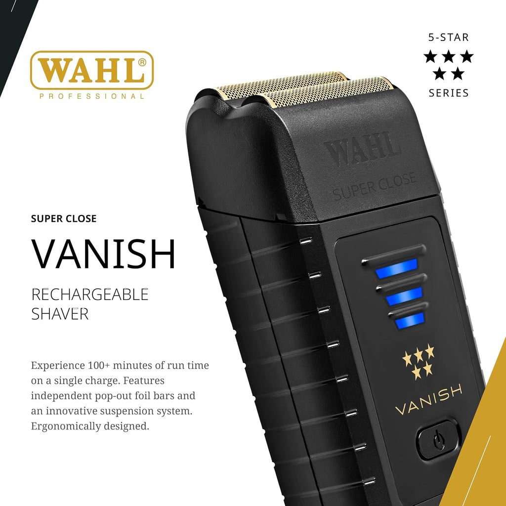 Wahl Professional 5 Star Vanish Shaver, Cordless, Lithium-Ion Battery, Pop-Out Foil Bars, Ergonomic Design, 100+ Minute Runtime