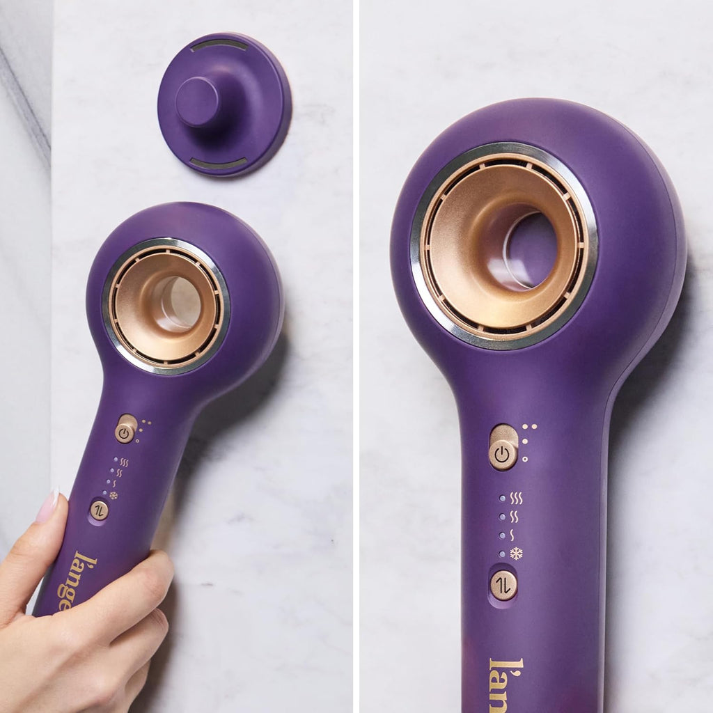 L'ANGE HAIR Axia HaloRing Ionic Hair Dryer | High Speed Professional Blow Dryer for Smooth, Frizz-Free Styles | Lightweight Brushless Motor with Concentrator & Wall Mount | 4 Heat Settings | Purple