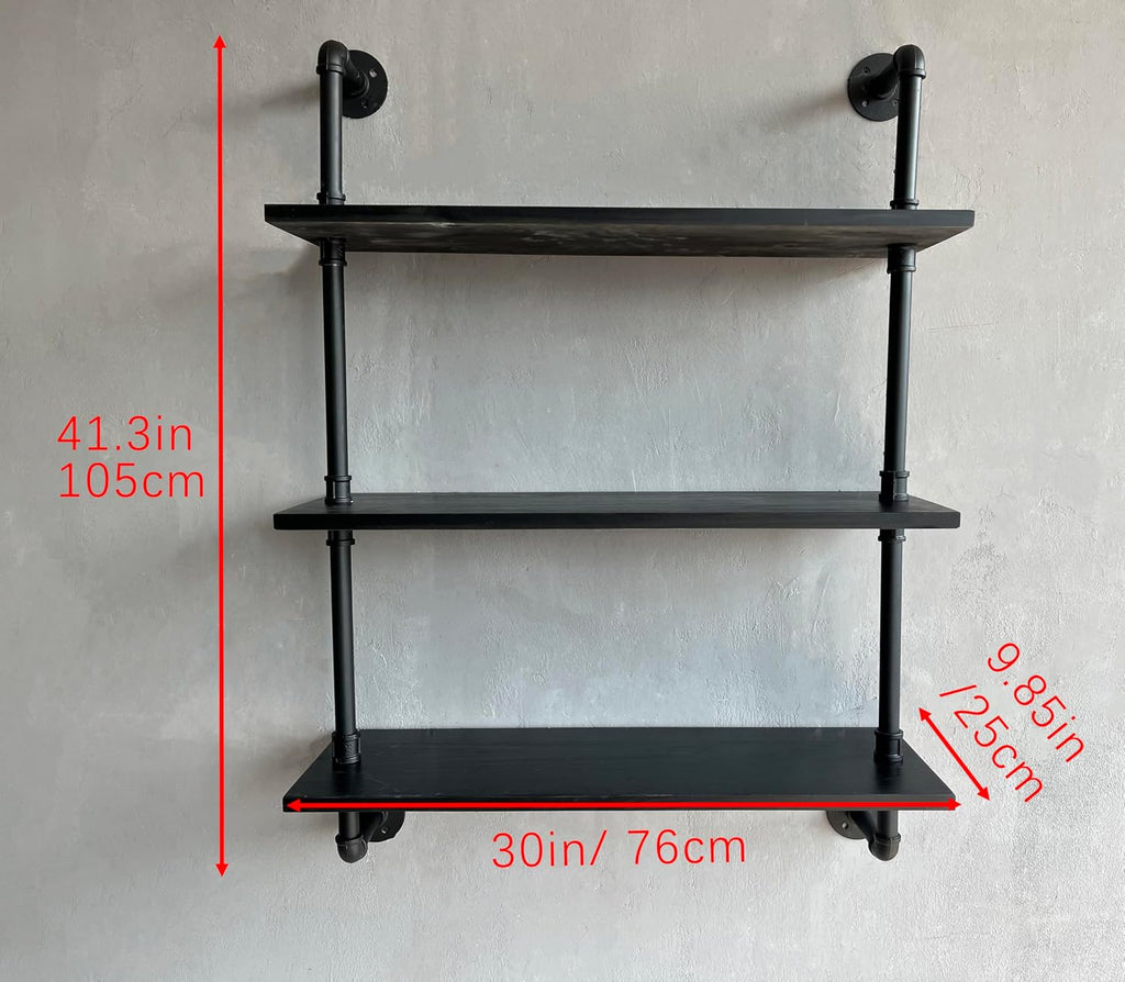 HDDFER Industrial Pipe Shelf Shelving Bookcase, Wall Mounted Rustic Bookshelf, Floating Bookshelves for Wall,Retro Wood Metal Pipe Industrial Shelves for Living Room