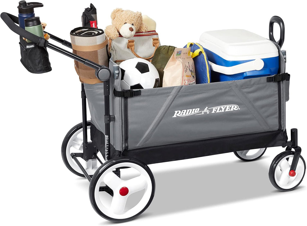 Radio Flyer City Luxe Stroll 'N Wagon, for Ages 1+, 3-in-1 Push or Pull, with Bench Mode, Easy Fold, UV Canopy, 5-Point Harnesses, Front Caster Wheels & 12' Rear Wheels, Stroller Wagon for Kids