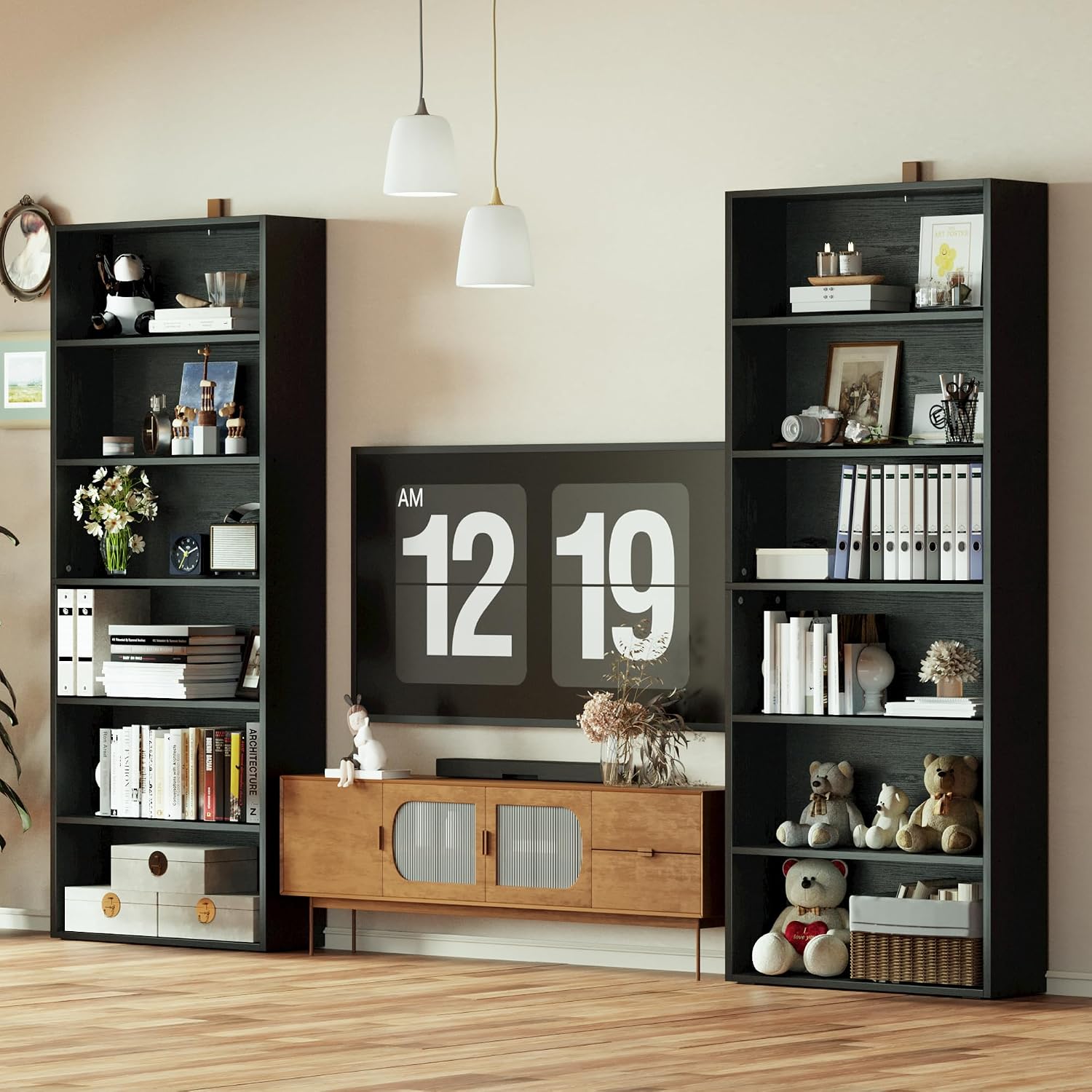 IRONCK Bookshelves and Bookcases Set of 2 Floor Standing 6 Tiers Display Storage Shelves 70 in Tall Bookcase Home Decor Furniture for Home Office, Living Room, Bed Room