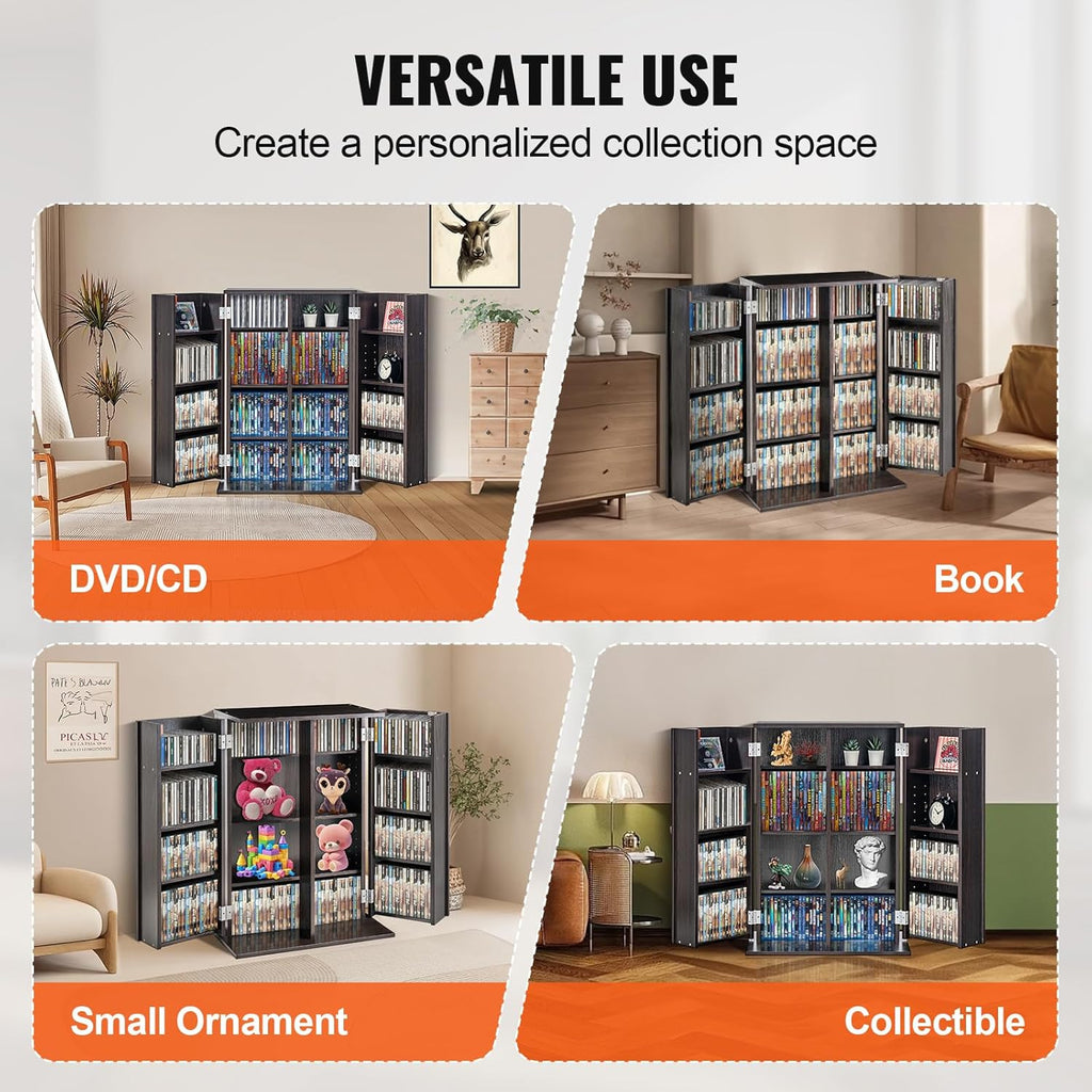 VEVOR Media Storage Cabinet, DVD Cabinet with Doors and Shelves, CD Storage, Adjustable DVD Shelf, Protects & Organizes Music, Movie, Video Games or Collections-Espresso