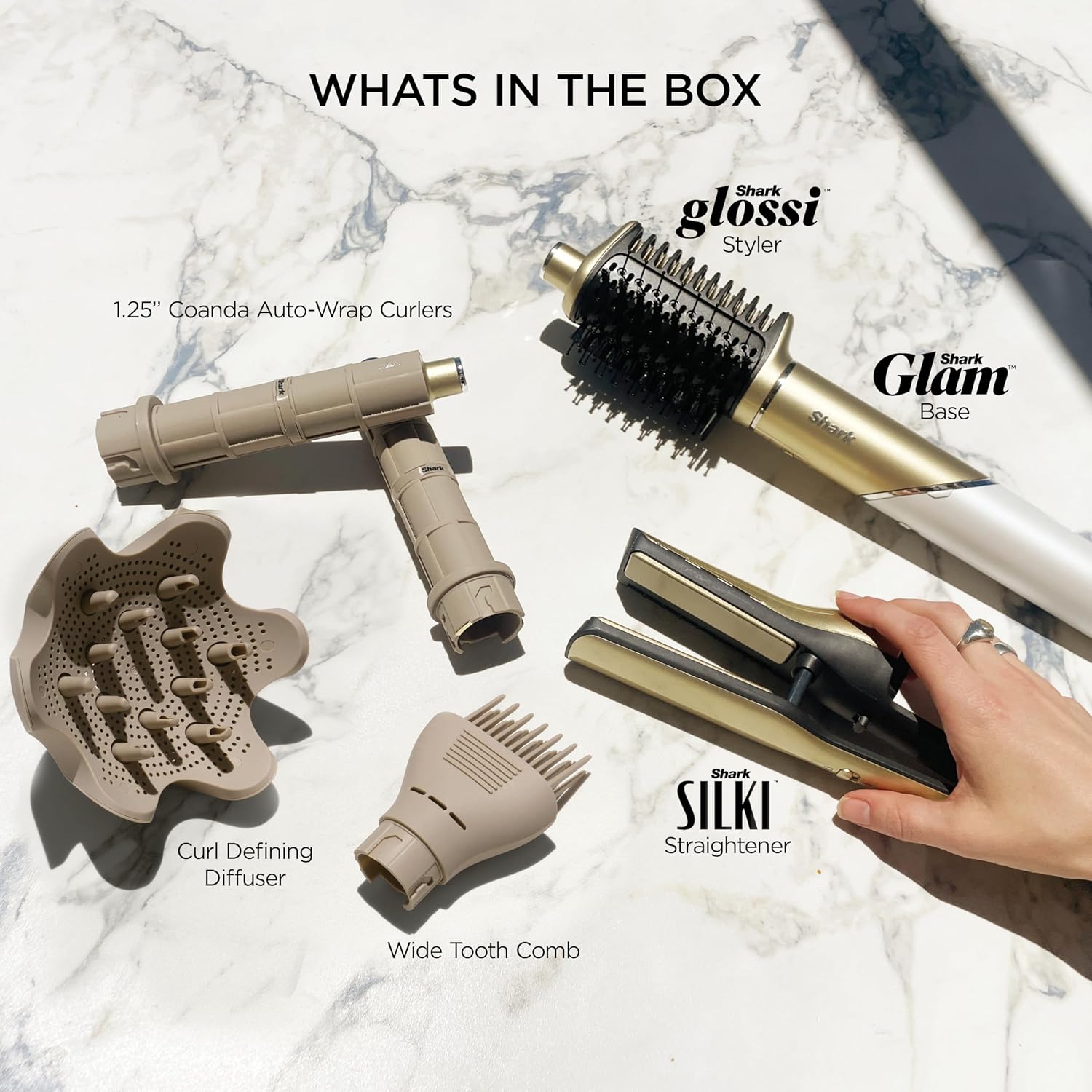 Shark Glam Ceramic & Powerful Air Styling & Drying System, with Silki Straightener & Shark Glossi Air Glosser, for Drying, Curling, Straightening & Glossing with Diffuser, HD6052S (Curly & Coily Hair)