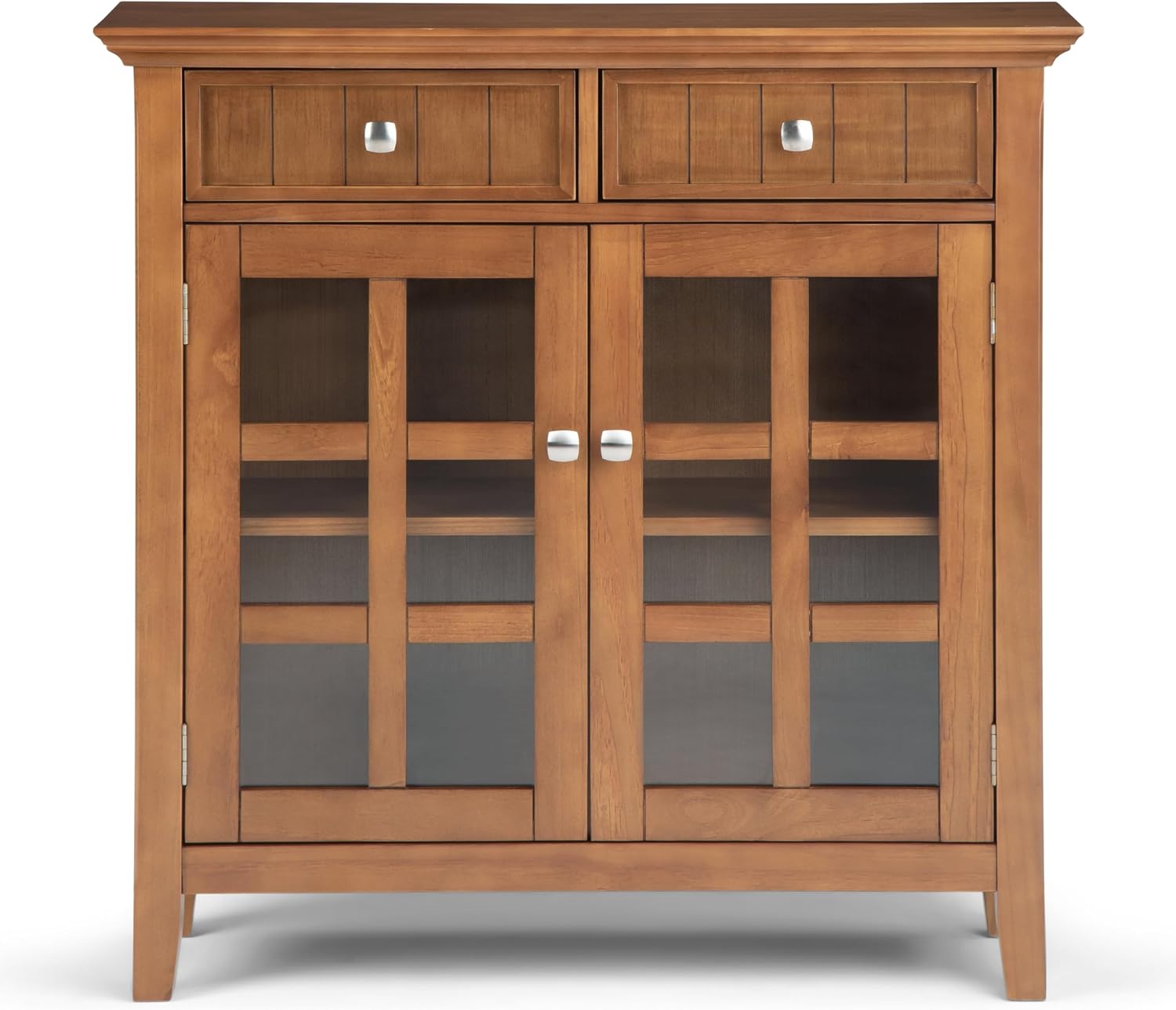 SIMPLIHOME Acadian Storage Cabinet - 36 inch Wide Solid Wood Entryway Storage Cabinet in Light Golden Brown, Transitional Cabinet for Hallway or Living Room with 2 Drawers and Adjustable Shelves