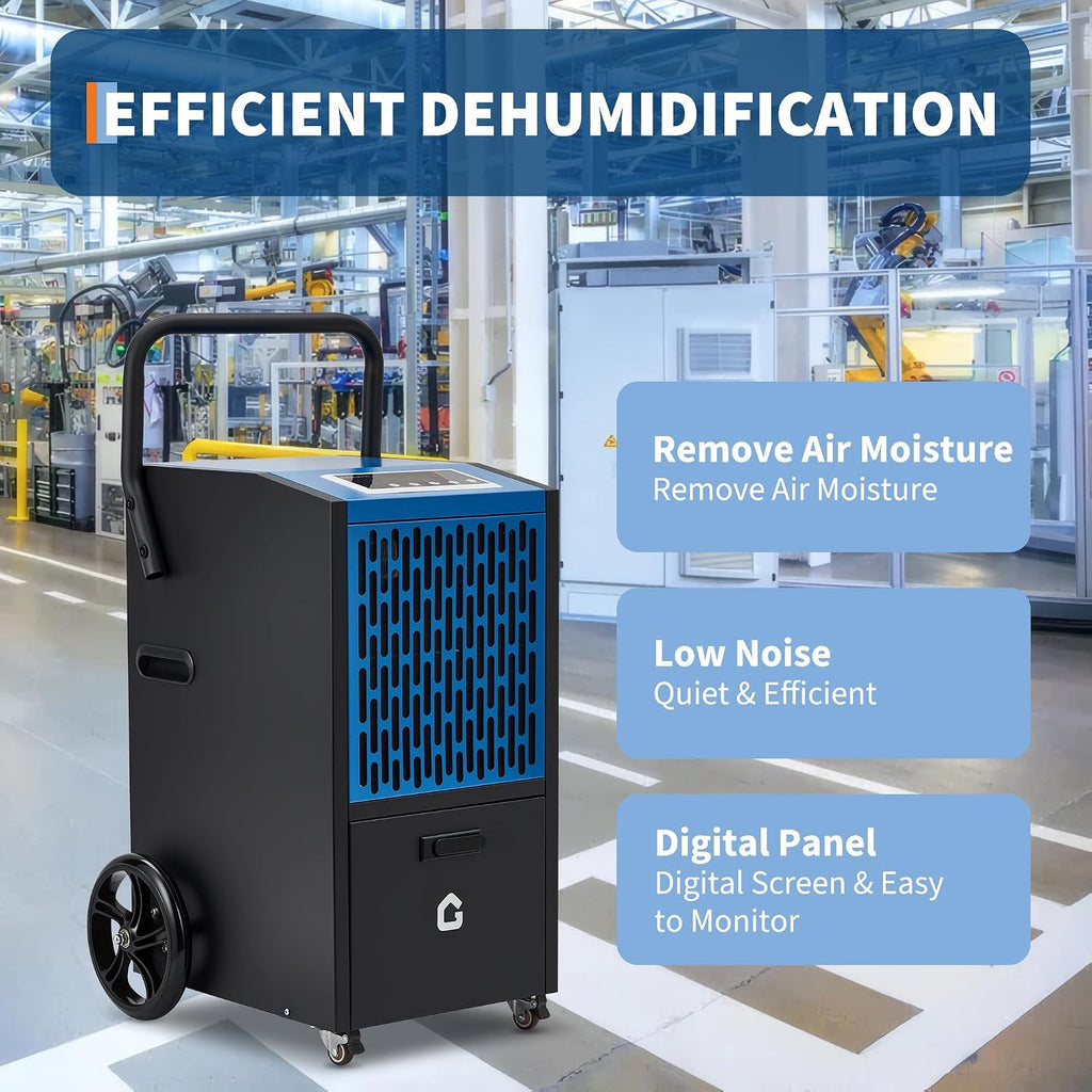 105 pt Commercial Dehumidifier for Basement, Large Dehumidifier with Drain Hose, Timer and 4 Wheels, Ideal for Flood Repair, Drying Basement, Warehouse and Factory, 110V/60Hz/520W, US Standard