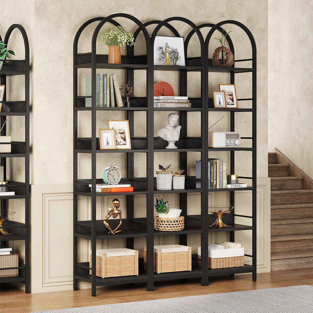 Tribesigns 6-Tier Open Bookshelf, 78.7' Tall Arched Bookcase Narrow Bookshelf with Metal Frame, Freestanding Corner Bookcase Display Shelves for Living Room, Home Office, Black