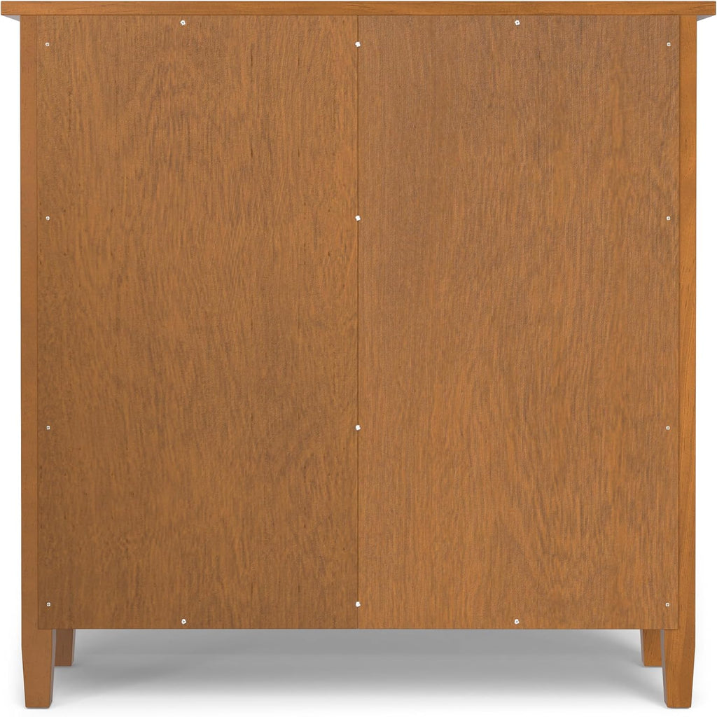 SIMPLIHOME Warm Shaker Storage Cabinet - 36 inch Wide Solid Wood 2-Shelf Entryway Storage Cabinet in Light Golden Brown, Transitional Accent Cabinet for Entryway with Drawers and Adjustable Shelves