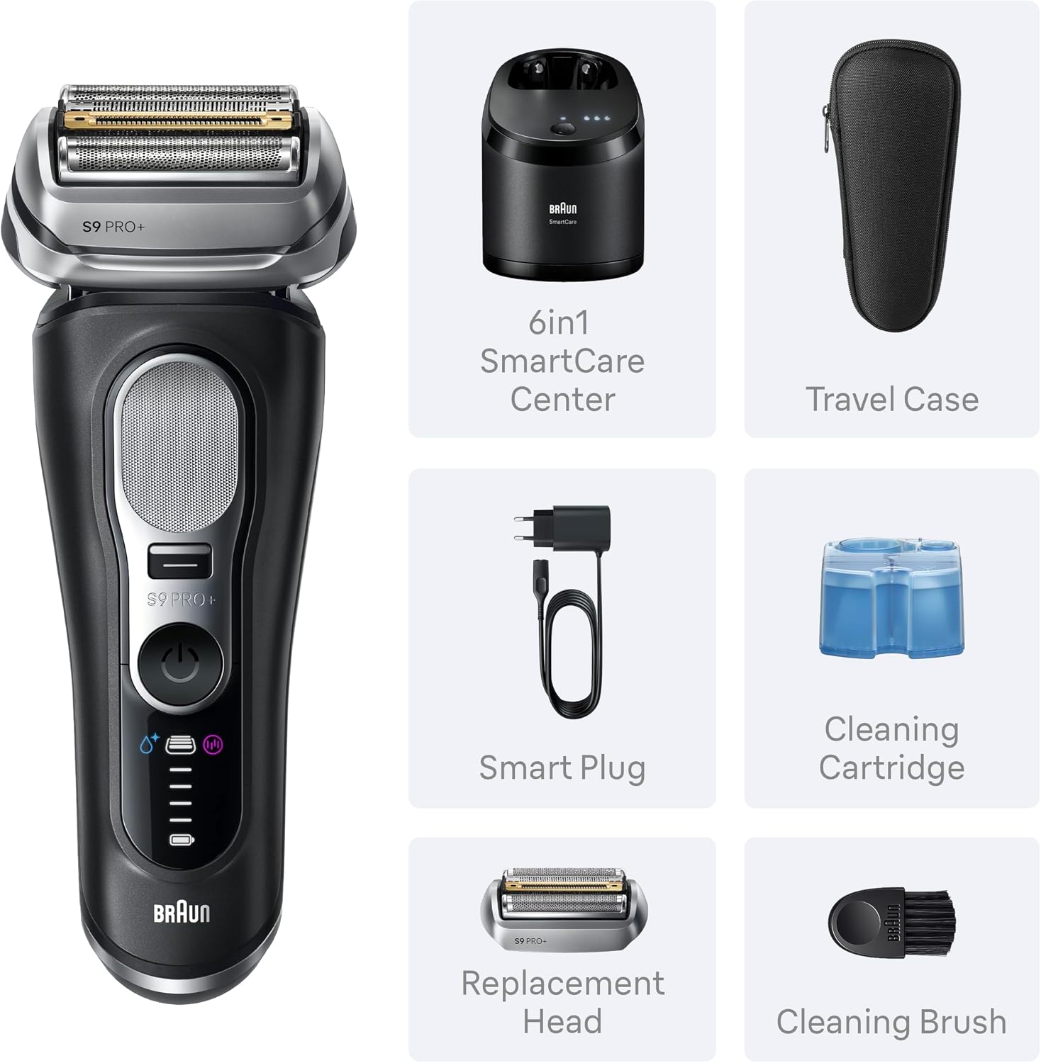 Braun Series 9 PRO+ Electric Shaver, Pro SensoAdapt, 6in1 SmartCare Center, Wet & Dry Razor, 9660CCPS, Black