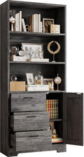 IRONCK Bookshelf with Door and 3 Drawers, 71in Tall Bookcase Shelf with 3-Tier Shelves, for Bedroom Living Room Entrance Hallway Home Office