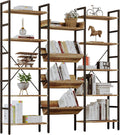 IRONCK Bookshelf, Bookshelves and Bookcases, Triple Wide 5 Tiers Book Shelf with Baffles, Industrial Bookshelf with Metal Frame for Living Room, Home Office
