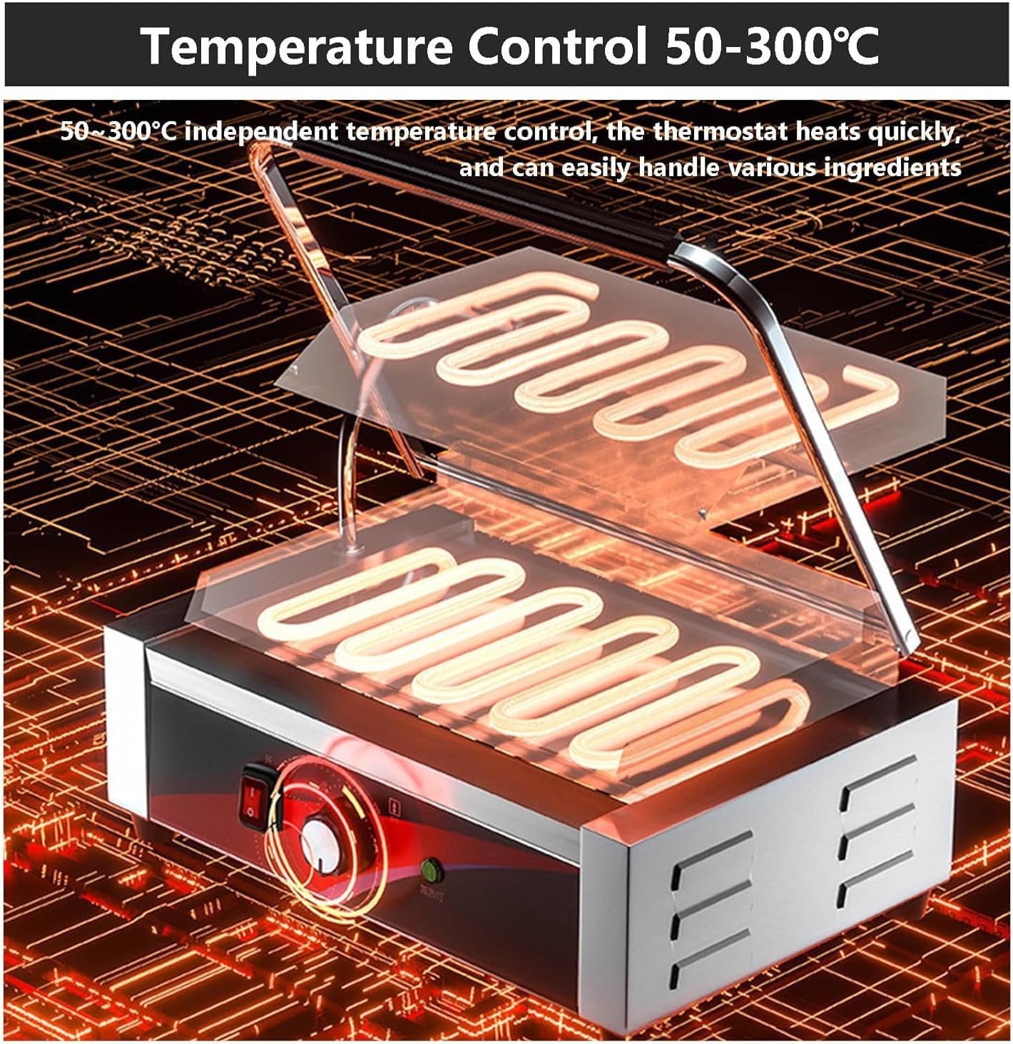Commercial Sandwich Grill with 1/Fish Scaler & 1/Corkscrew, Electric Sandwich Contact Grill Non-Stick Sandwich Press with 50-300℃ Temperature for Restaurant 1800w(Grooved/Smooth)