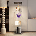 Glass Display Cabinet 4-Shelf with LED Lights and Lock,Curio Cabinets Upgraded Quick-Install Storage Cabinet,Glass Floor Standing Bookshelf for Bedroom,Living Room(Black)