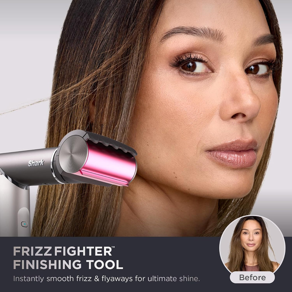 Shark Flex Fusion Hair Straightener & Powerful Hair Dryer with Fusion Hair Brush, Air Styler with Auto-Wrap Hair Curlers, Concentrator, & Frizz Fighter, Metallic Mist, HD651S