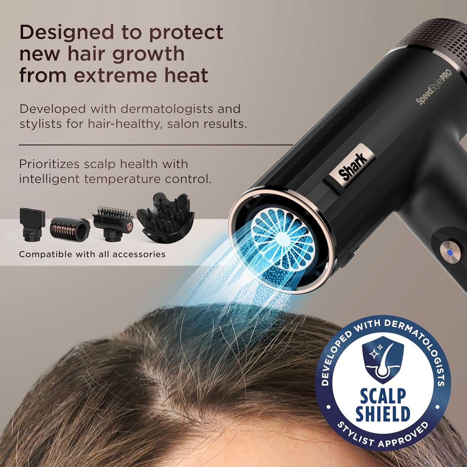 Shark SpeedStyle Pro Professional Performance High-Velocity Hair Dryer System with Scalp Shield and IQ Speed Styling & Drying Suite, Straight and Wavy Hair, Lightweight, Ionic, No Heat Damage, HD731