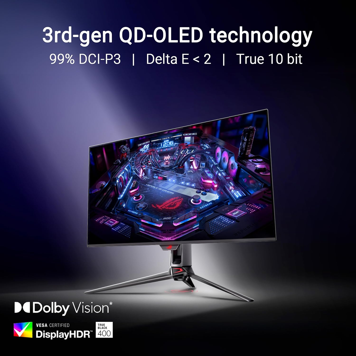 ASUS ROG Swift 32' 4K OLED Gaming Monitor (PG32UCDMR) ― 4K (3840 x 2160), QD-OLED, 240Hz, 0.03ms, G-SYNC Compatible, 99% DCI-P3, USB-C 90W, DisplayWidget, DisplayPort 2.1, 3 yr Warranty