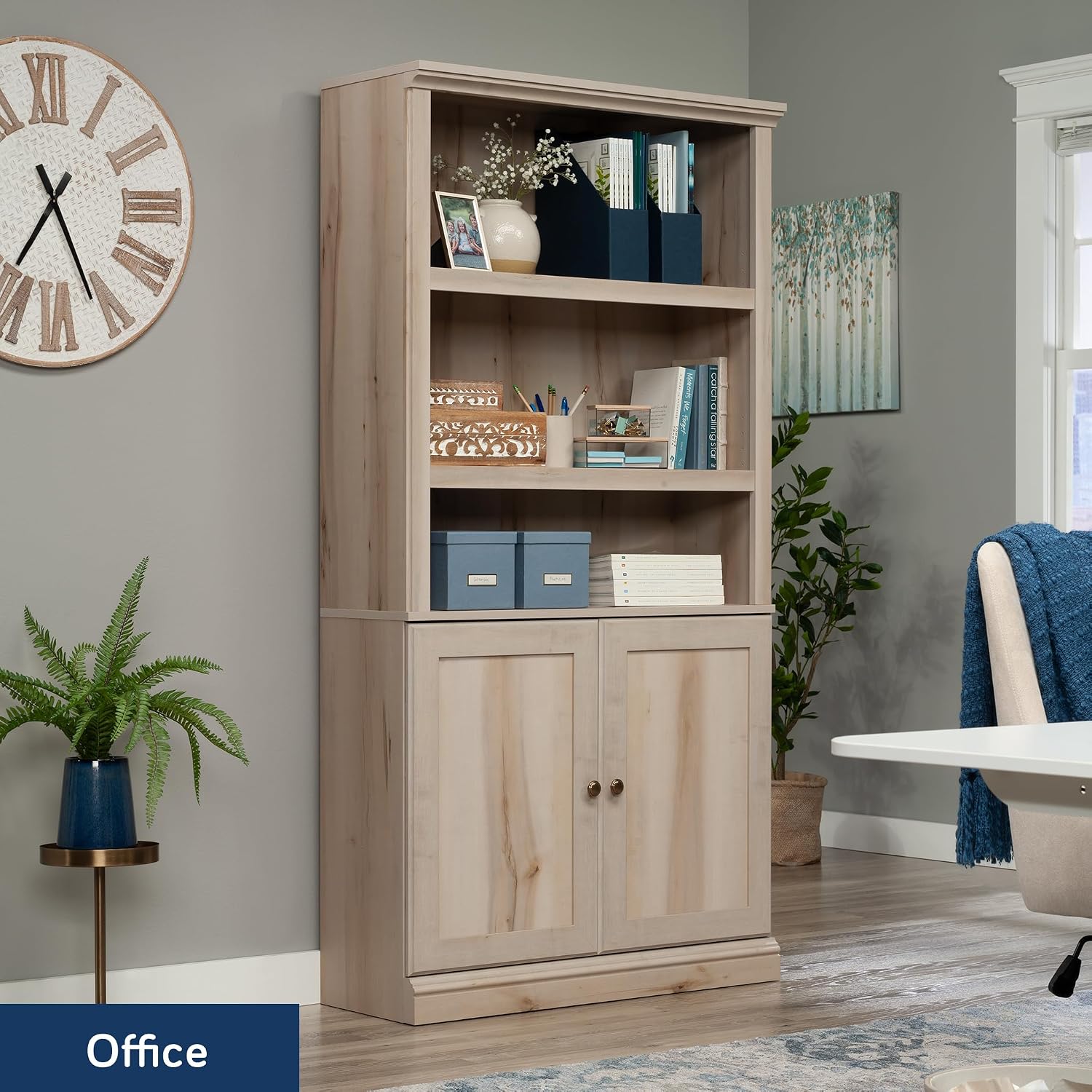 Sauder Miscellaneous Storage 5-Shelf/Book Shelf 2-Door Bookcase, Pacific Maple Finish