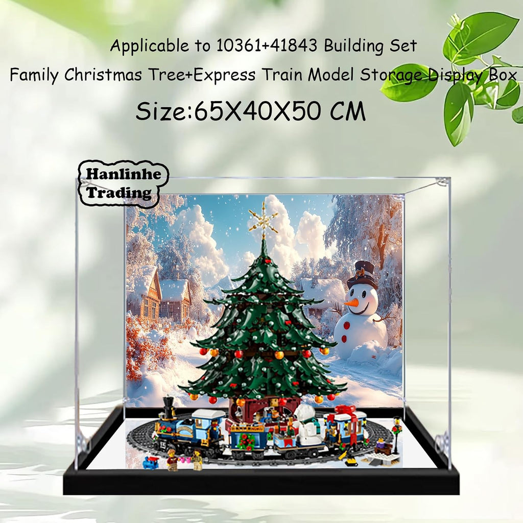 Acrylic Display Case for Lego 41843 Family Christmas Tree+10361 Express Train Building Set– Dustproof Display Box, Display Box Compatible with Lego 41843 10361-Only Display case (Back Spray Mirror 2)