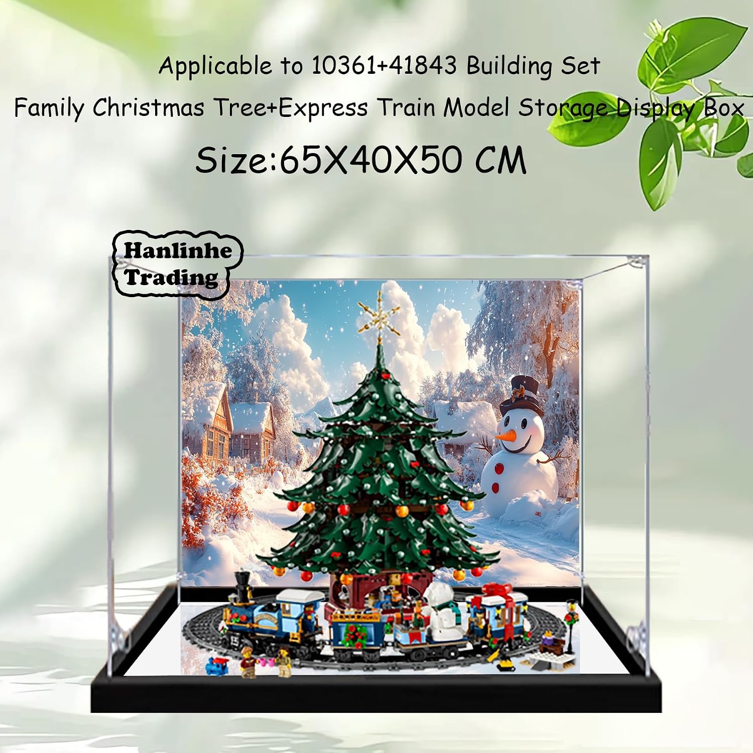 Acrylic Display Case for Lego 41843 Family Christmas Tree+10361 Express Train Building Set– Dustproof Display Box, Display Box Compatible with Lego 41843 10361-Only Display case (Back Spray Mirror 2)