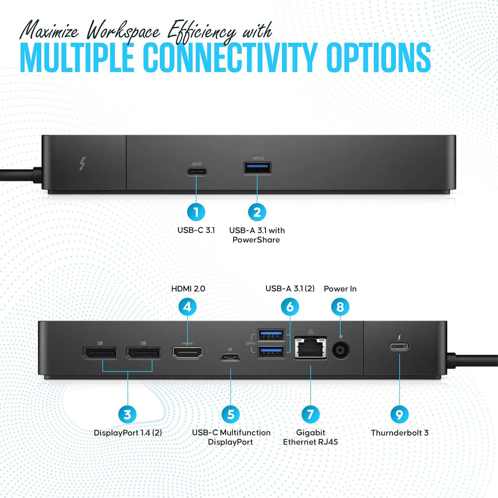 Dell WD19TBS Thunderbolt Dock - USB C Docking Station Dual Monitor with 180W AC Adap TER, HDMI Cable, DisplayPort Cable & Cleaning Cloth - Laptop & Computer Docking Station (Renewed)
