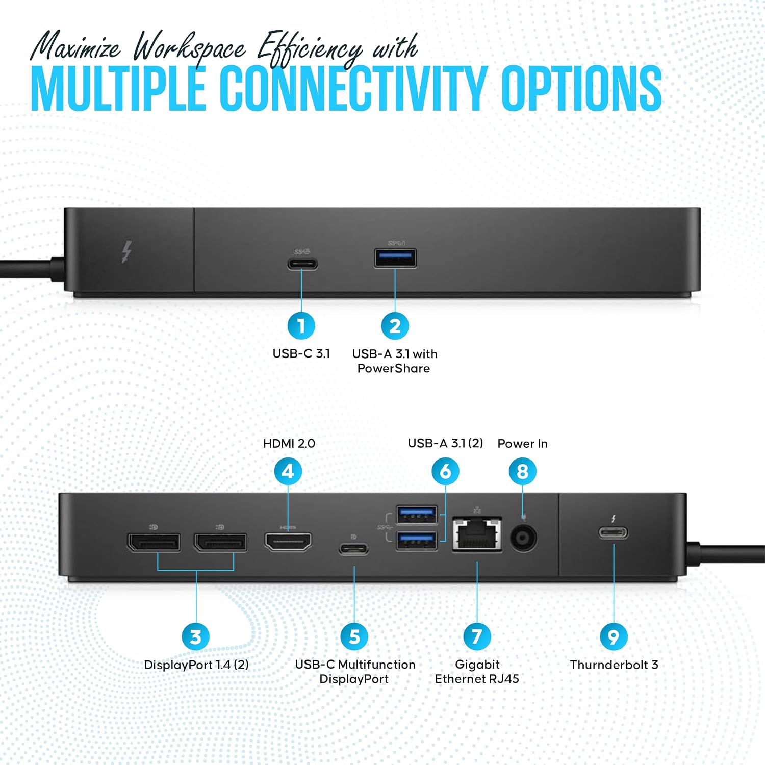 Dell WD19TBS Thunderbolt Dock - USB C Docking Station Dual Monitor with 180W AC Adap TER, HDMI Cable, DisplayPort Cable & Cleaning Cloth - Laptop & Computer Docking Station (Renewed)