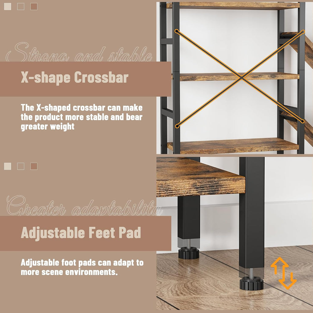 INNOD 70x70 Triple 5 Tier Book Shelf, Large Wooden Bookcase with 17 Open Display Shelf, Modern Tree Bookshelf Metal Frame Tall Book Case Furniture for Living Room Bedroom Home Office Rustic Brown