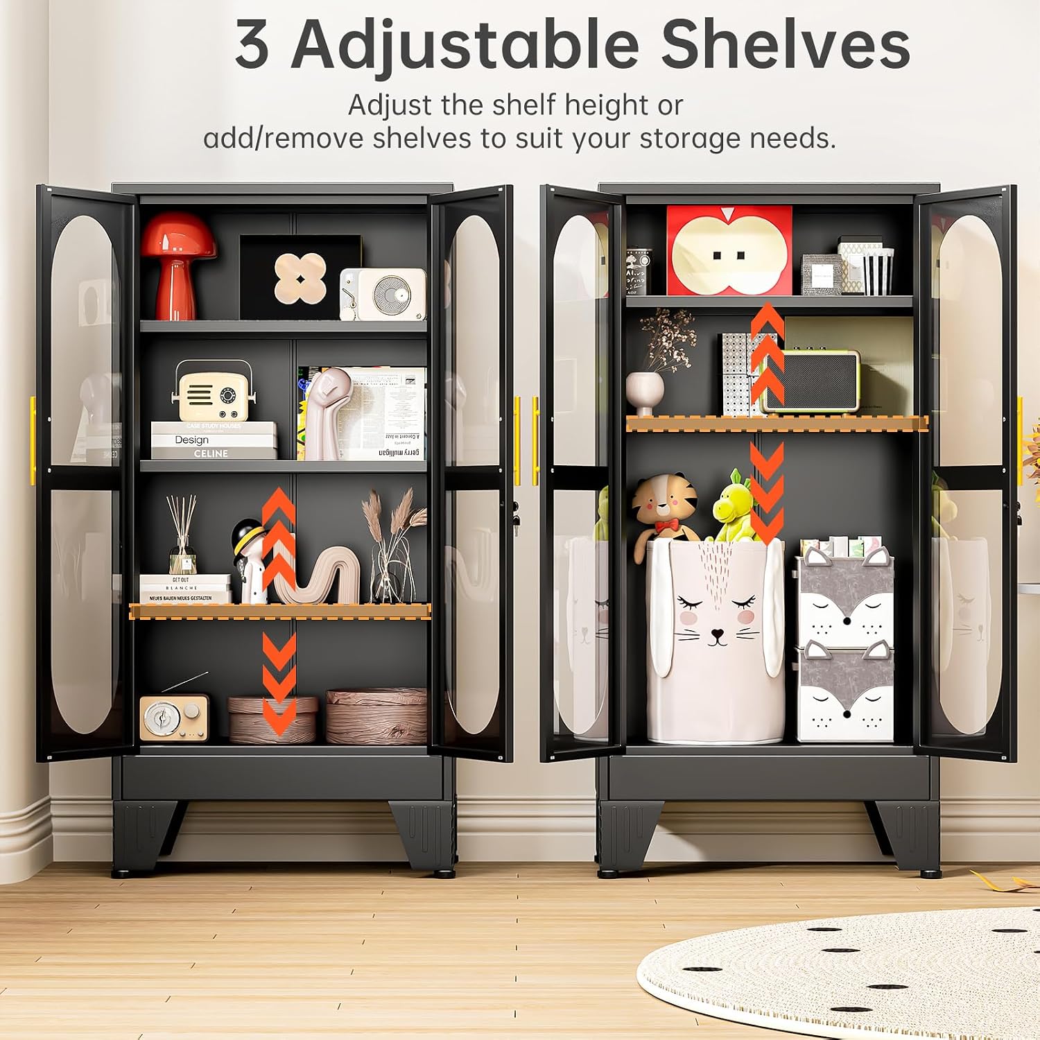 47' H Locking Display Cabinet with Glass Door, Tall black Storage Cabinet with 3 Adjustable Shelves, Metal Curio Cabinet Multi-Purpose Display Case for Collectibles Living Room/Bedroom/Kitchen/Bar