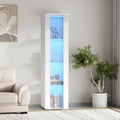67' LED Display Cabinet with 4 Glass Shelves & 1 Door, Modern Curio Cabinet Collection Display Case Storage Cabinet, High Gloss Floor Standing Bookshelf for Living Room Bedroom Office (White)