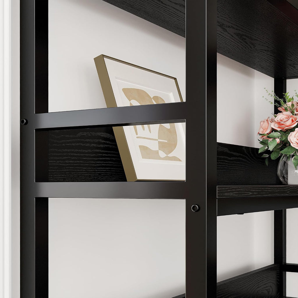 IRONCK Corner Bookshelf 6 Tiers, Industrial Corner Bookcase with Baffles Etagere, L Shaped Bookshelves with Metal Frame, Corner Shelf Storage Rack for Living Room Home Office