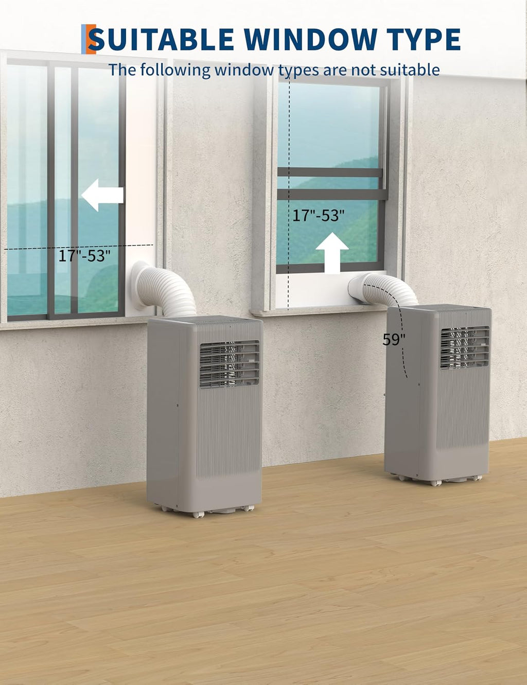 8,000 BTU Portable Air Conditioners, 3-in-1 Air Conditioner Portable Up to350 Sq.Ft, Portable AC Unit with Cooling, Fan, Dehumidifier, 24H Timer, Easy Window Installation Kit, Grey, for Bedroom.