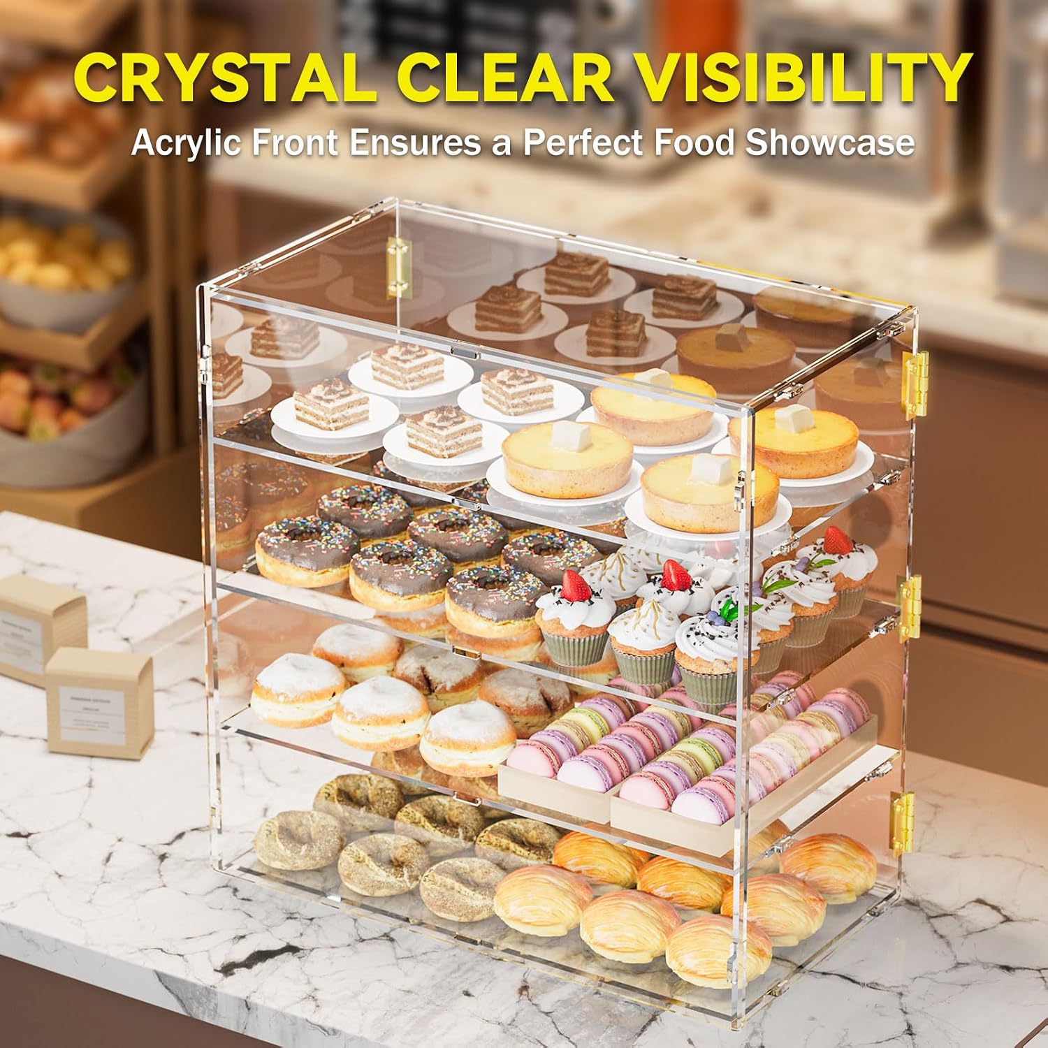 4 Tiers Clear Acrylic Counter Top Bakery Display Case 5mm high Impact PETG Panels Bread Case 19.7'X19.7'X9.85' Party Cake Cabinet