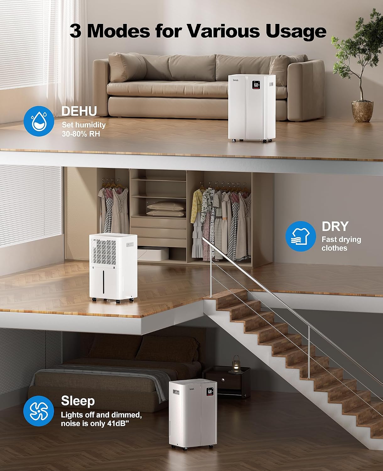 50 Pint Dehumidifier for Large Rooms & Basements, Up to 4,500 Sq.Ft, Automatic Humidity Control with Continuous Drain, Quiet 40dB, 24-Hour Timer, Wheels & Child Lock