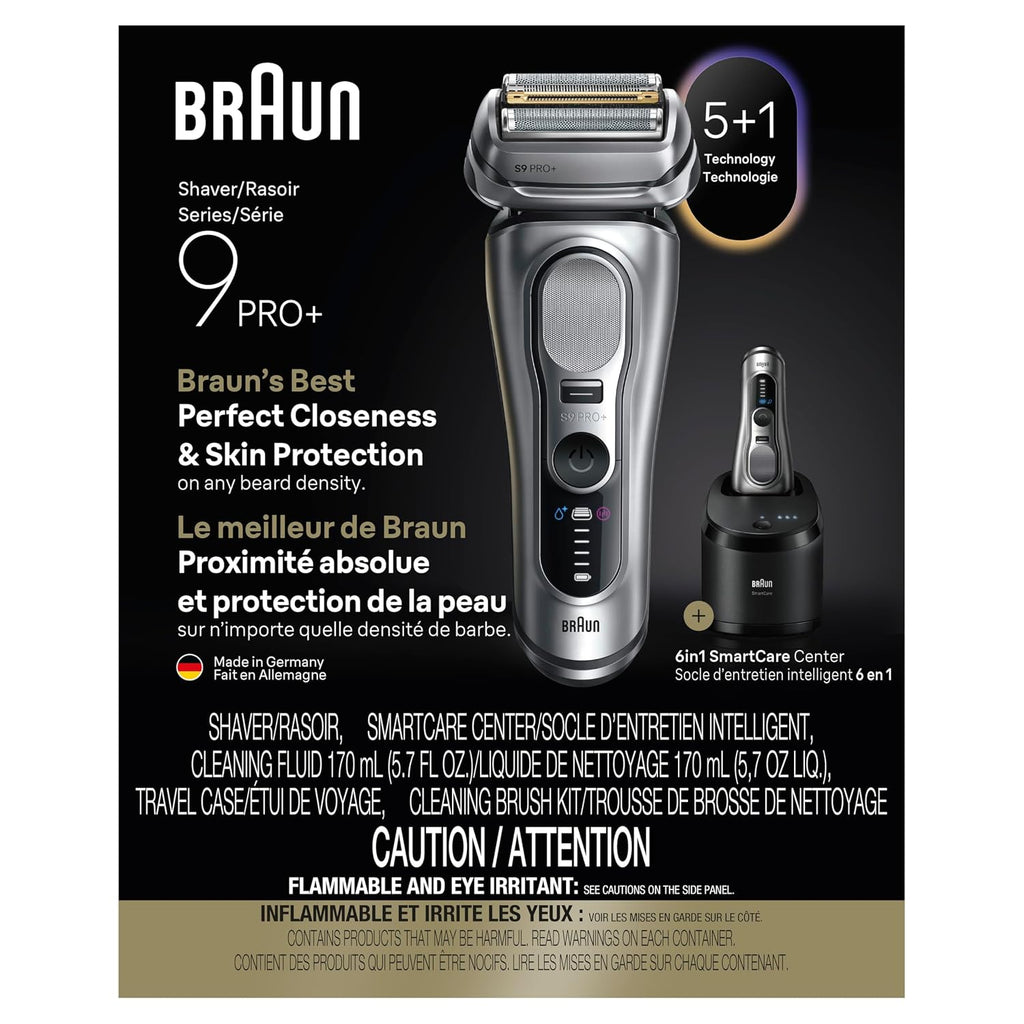 Braun Electric Razor for Men Series 9 PRO+ Electric Foil Shaver with Precision Trimmer and 6in1 SmartCare Center, Silver, 9667cc