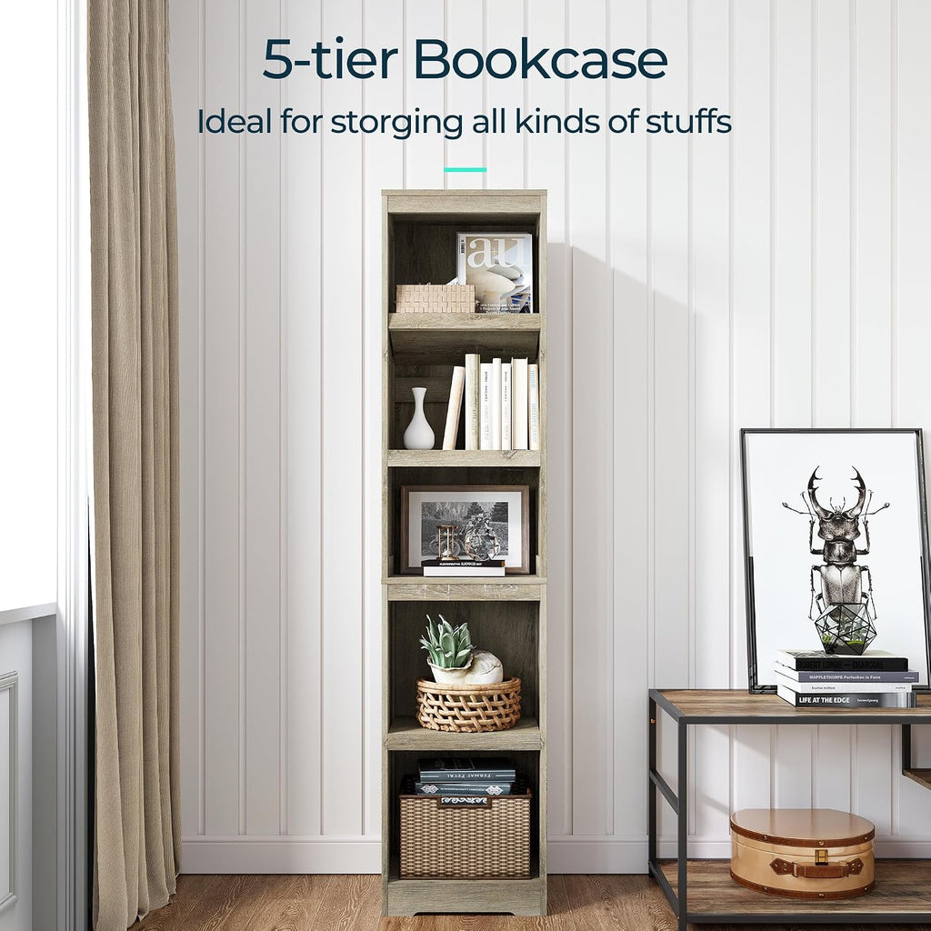 LINSY HOME 5-Shelf Bookcase, Narrow Bookshelves Floor Standing Storage Shelves 68 in Tall Bookcase Home Decor Furniture for Home Office, Living Room, Bed Room - Light Brown