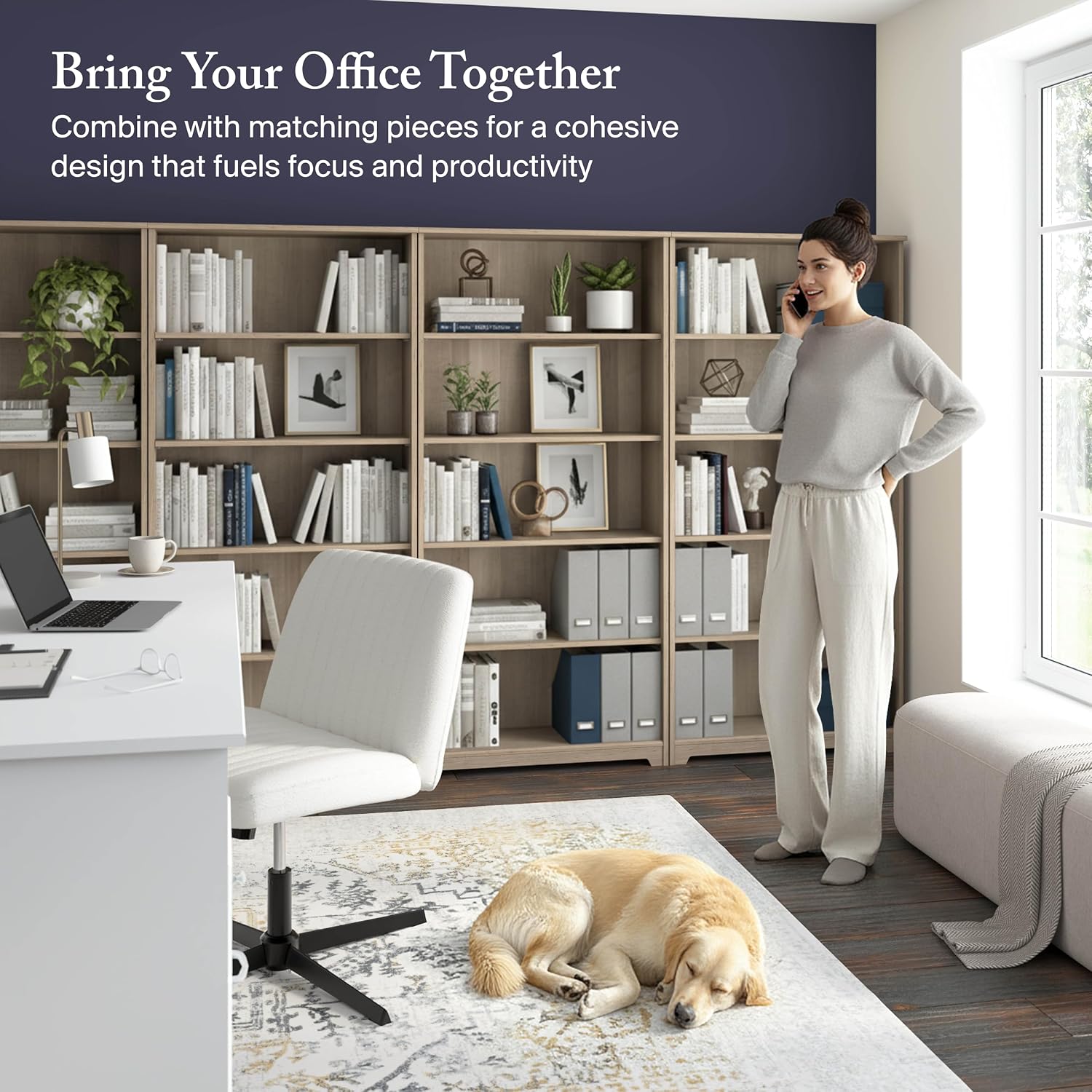 Bush Home Tall 5 Shelf Bookcase, Large Open Bookshelf, Sturdy Display Cabinet for Living Room or Home Office, Cabot Collection, Ash Gray
